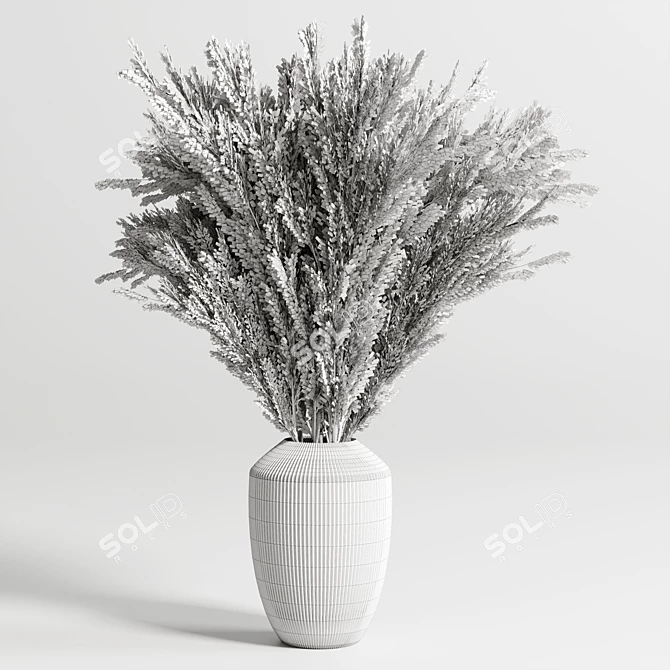 Rustic Lavender Bouquet in Old Wood Vase 3D model image 2