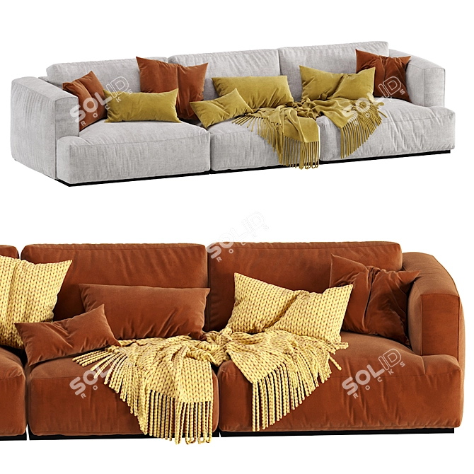 Muuto Connect 3-Seater Modern Sofa 3D model image 2