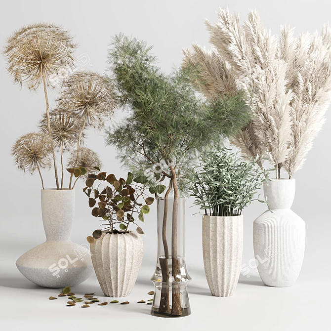 Concrete Vase Bouquet with Pampas and Dry Hogweed 3D model image 1