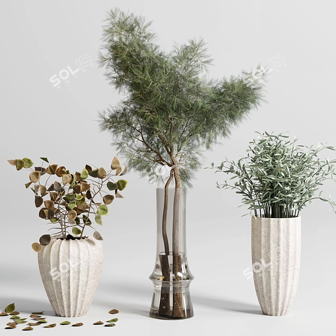 Concrete Vase Bouquet with Pampas and Dry Hogweed 3D model image 2