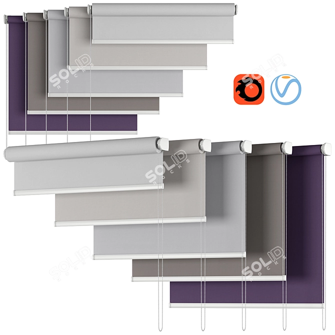 Adjustable Roller Blind | 5 Sizes | 5 Colors 3D model image 1