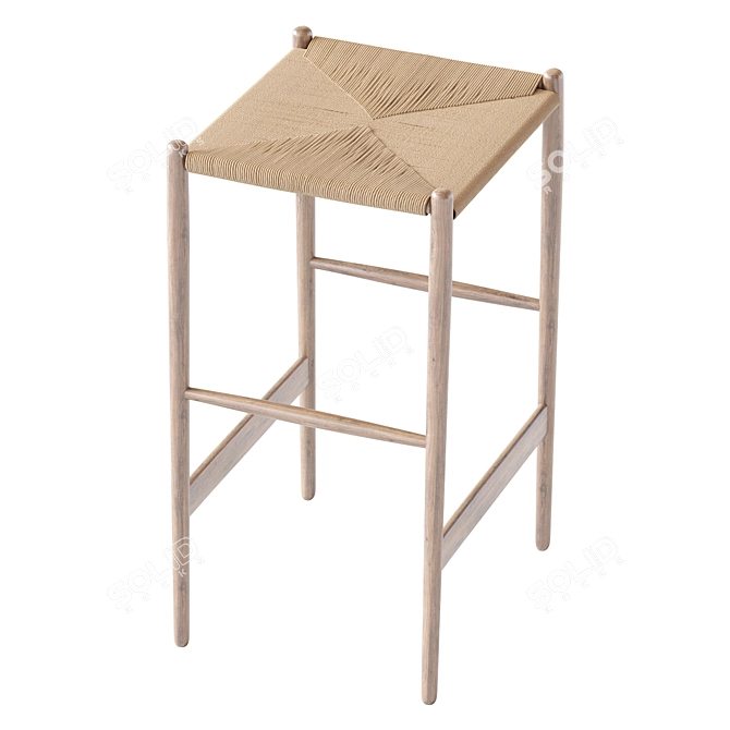 Wegner Rattan Barstool: Beige Seat, Steel Frame 3D model image 3