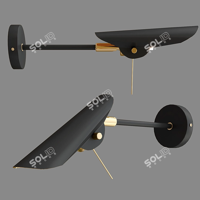 Gold & Black Adjustable Bird Wall Lamp 3D model image 3