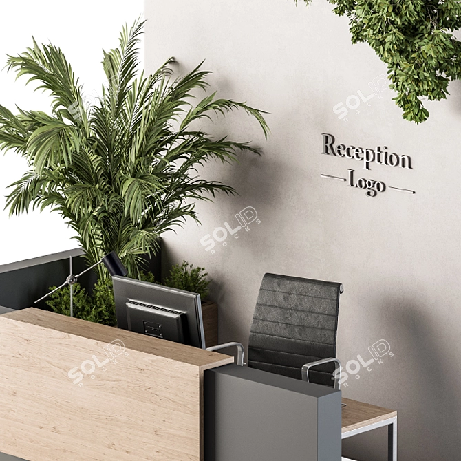 Elegant Reception Desk & Wall Decor 3D model image 3