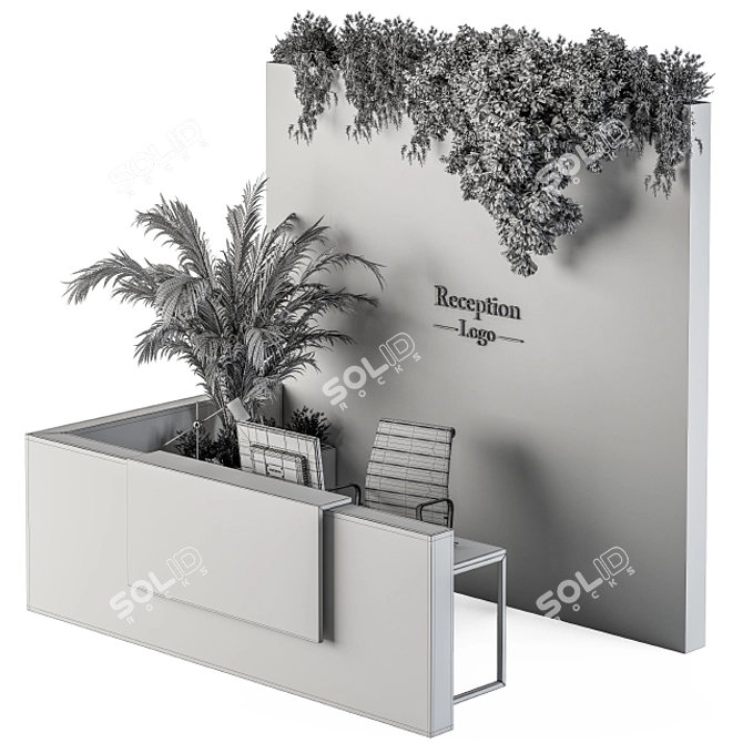 Elegant Reception Desk & Wall Decor 3D model image 5
