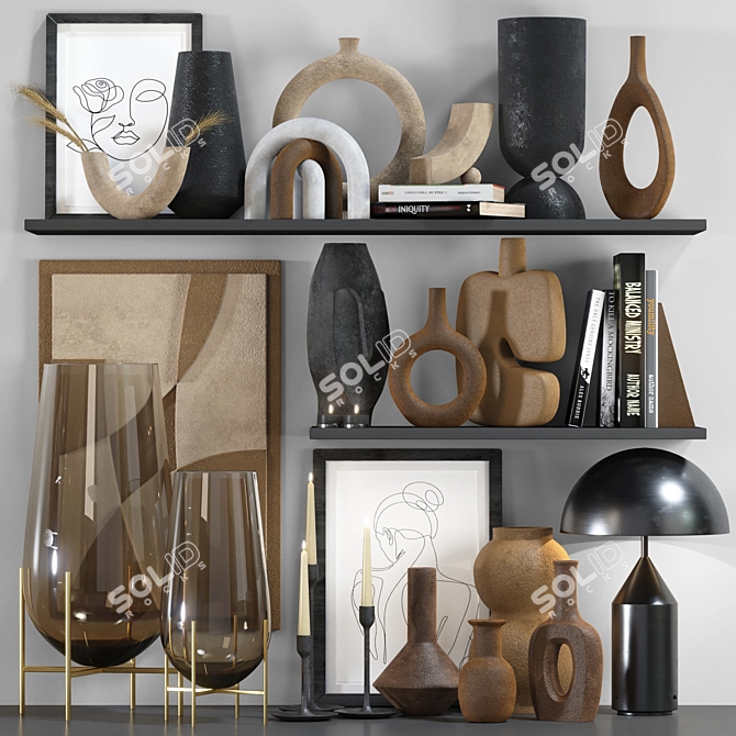 Stylish Decor Set: Vases & Candlestick 3D model image 1