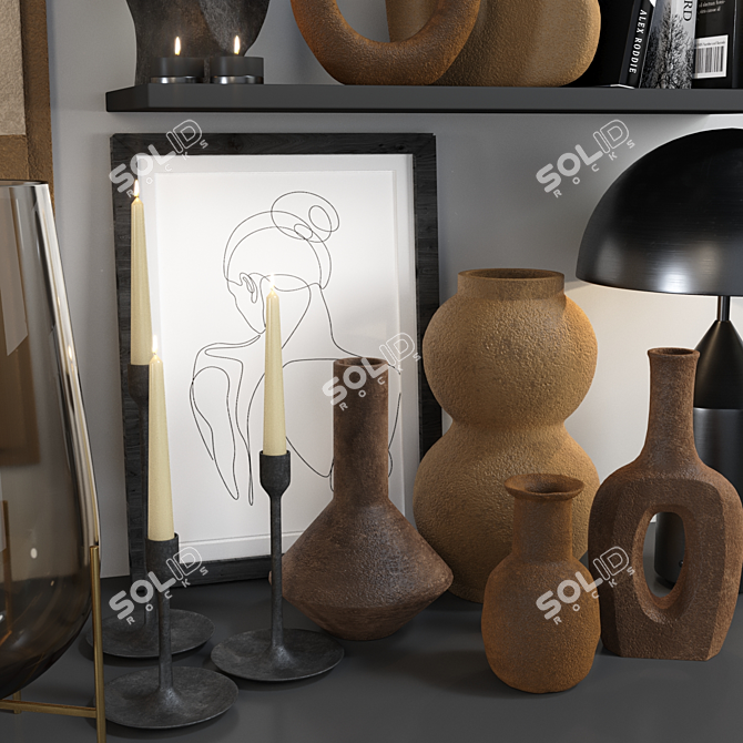 Stylish Decor Set: Vases & Candlestick 3D model image 3