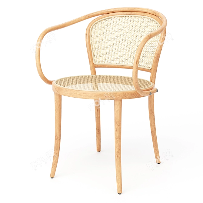 Pale Green Cane Armchair: Classic Elegance 3D model image 1