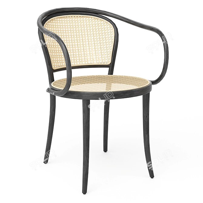 Pale Green Cane Armchair: Classic Elegance 3D model image 2