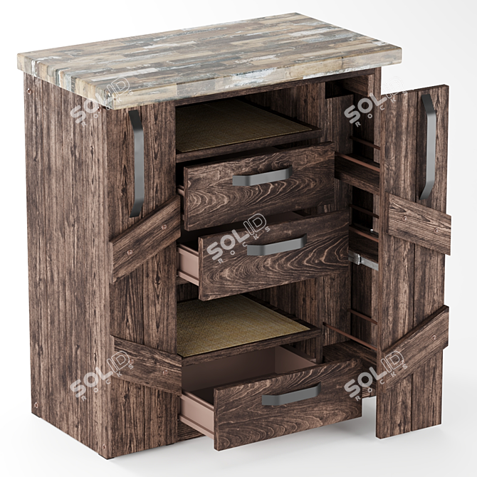 Multifunctional Wooden Kitchen Island - Drawer Pedestal 3D model image 3