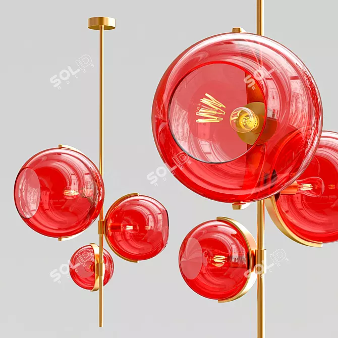 Golden Wine Red Glass Pendant Light 3D model image 1