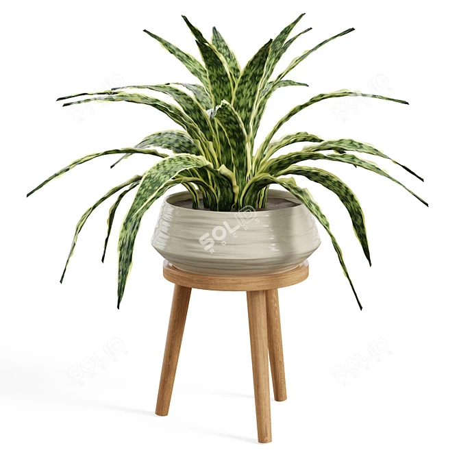 Everett Ceramic Planter with Wooden Stand 3D model image 1