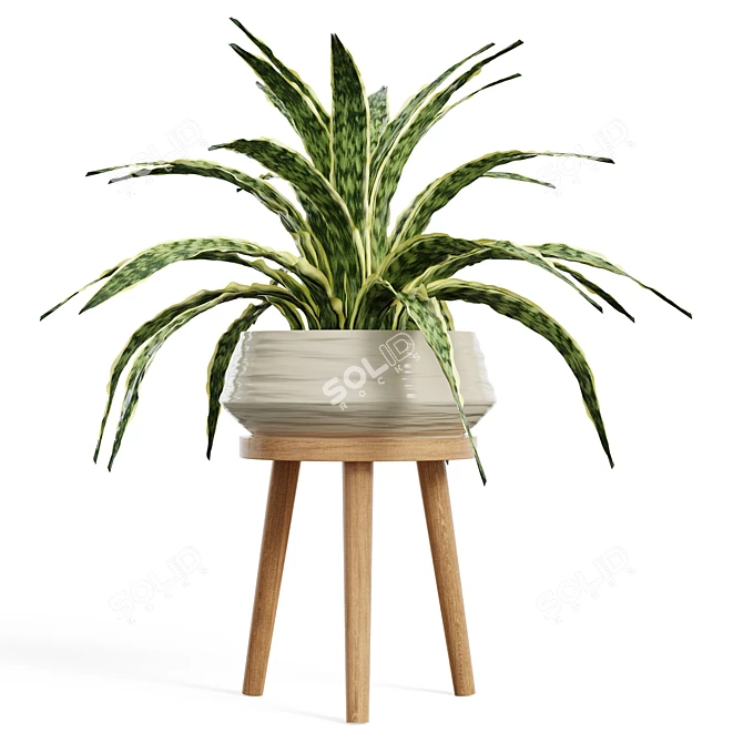 Everett Ceramic Planter with Wooden Stand 3D model image 2