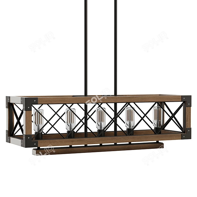 Rustic Wood Rectangle Chandelier 3D model image 1