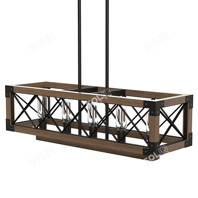 Rustic Wood Rectangle Chandelier 3D model image 4