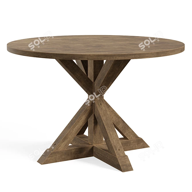 Rustic Wood Trestle Dining Table 3D model image 1