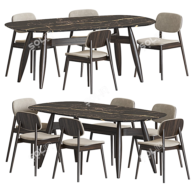 Modern Dining Set 128: Metal, Wood, Velvet. Perfect for Any Space 3D model image 1