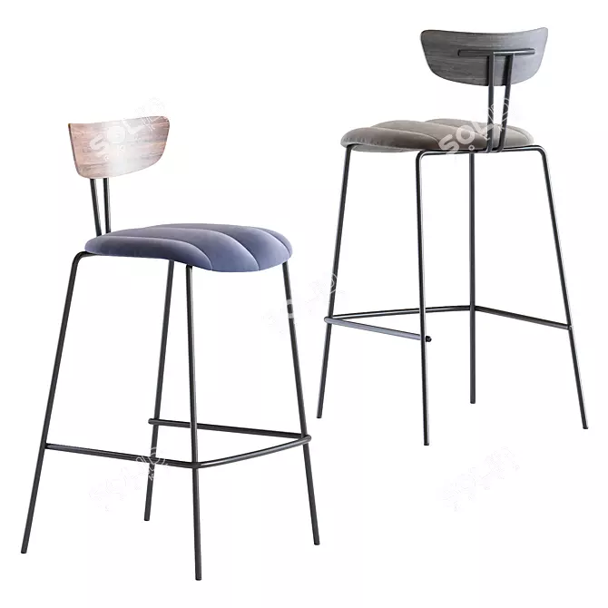 Elegant Gray Barstool with Walnut Veneer Accent 3D model image 1