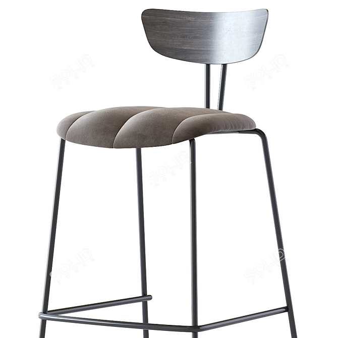 Elegant Gray Barstool with Walnut Veneer Accent 3D model image 3