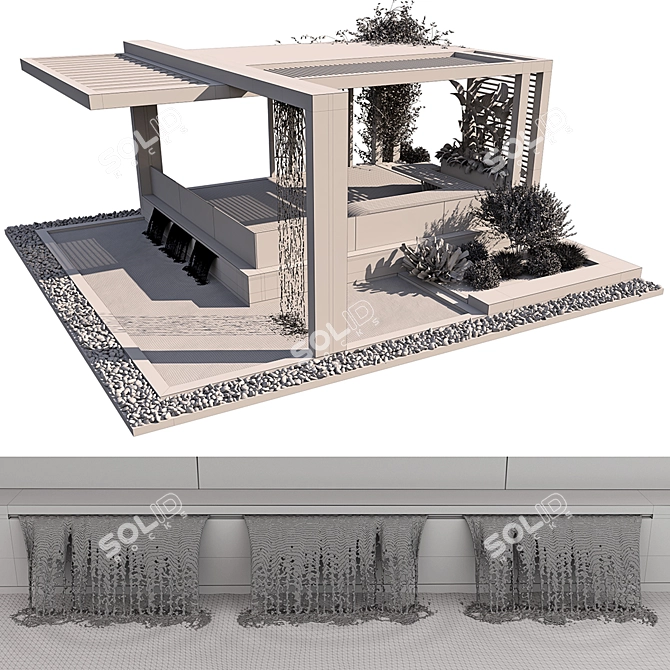 Elegant Pergola Oasis: Water & Plant Haven 3D model image 9