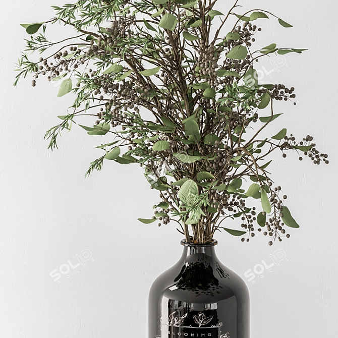 Green Branch Bouquet - Glass Vase 3D model image 4