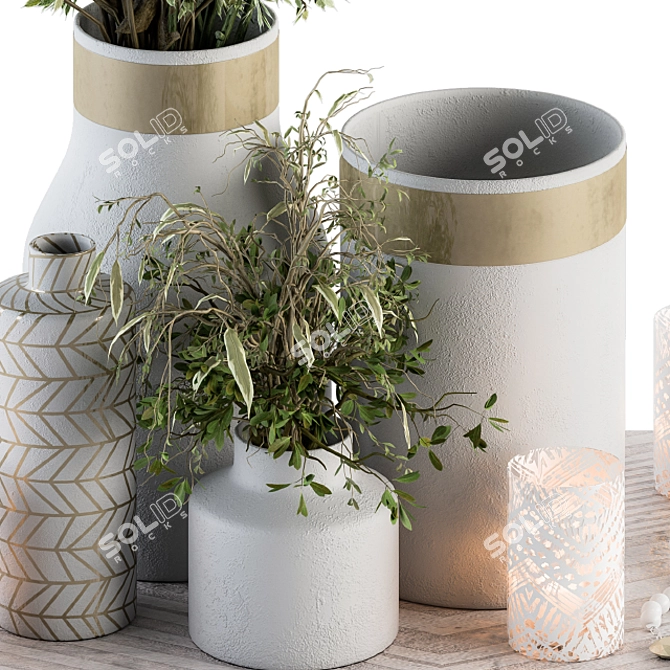 Elegant White Set w/ Green Plants 3D model image 2