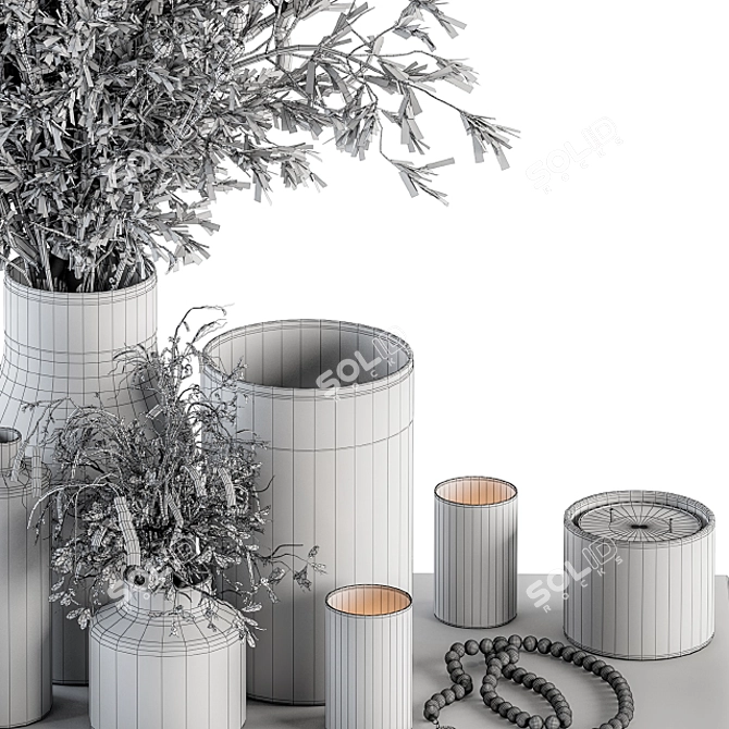 Elegant White Set w/ Green Plants 3D model image 6