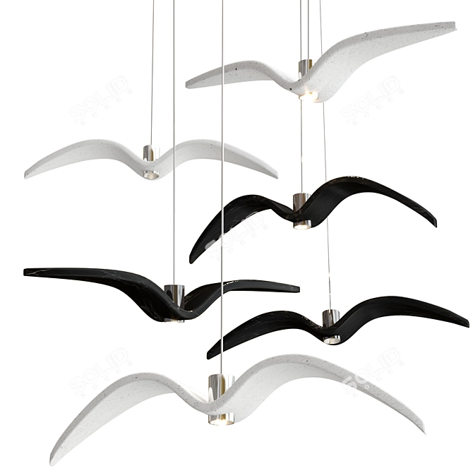 Elegant LED Glass Pendant: Night Birds 3D model image 1