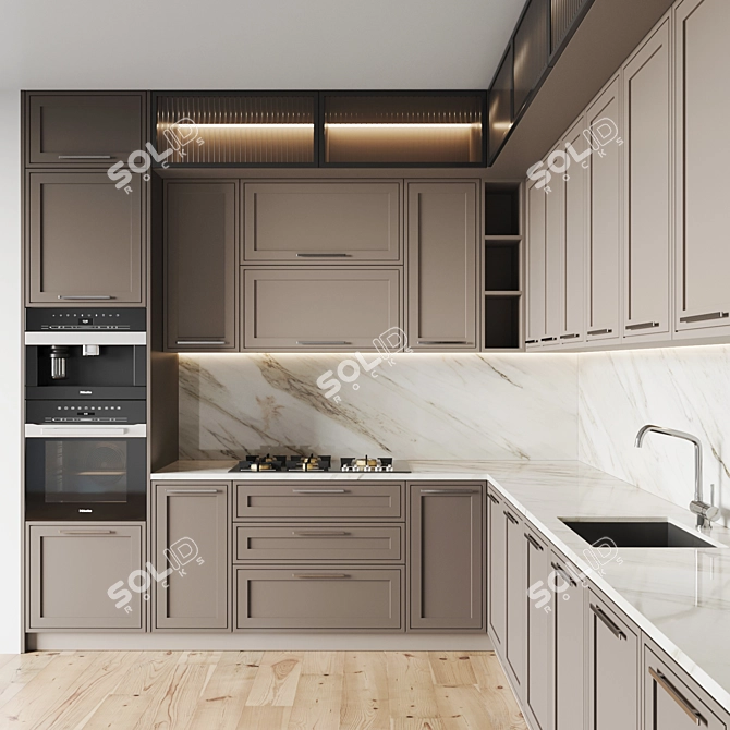 Contemporary Kitchen Set: Gas Hob, Oven, Coffee Machine, Sink & Hood 3D model image 2