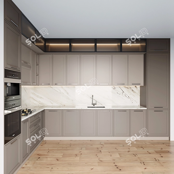 Contemporary Kitchen Set: Gas Hob, Oven, Coffee Machine, Sink & Hood 3D model image 4