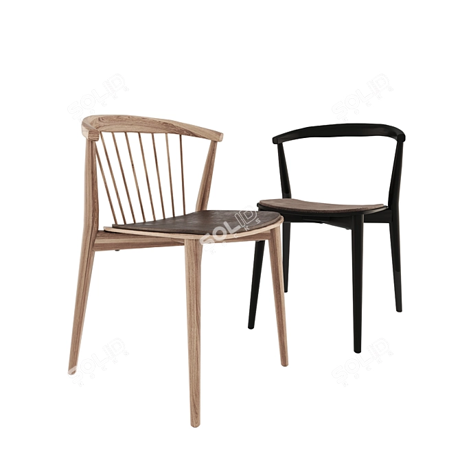 Contemporary Wood Chairs & Table 3D model image 2