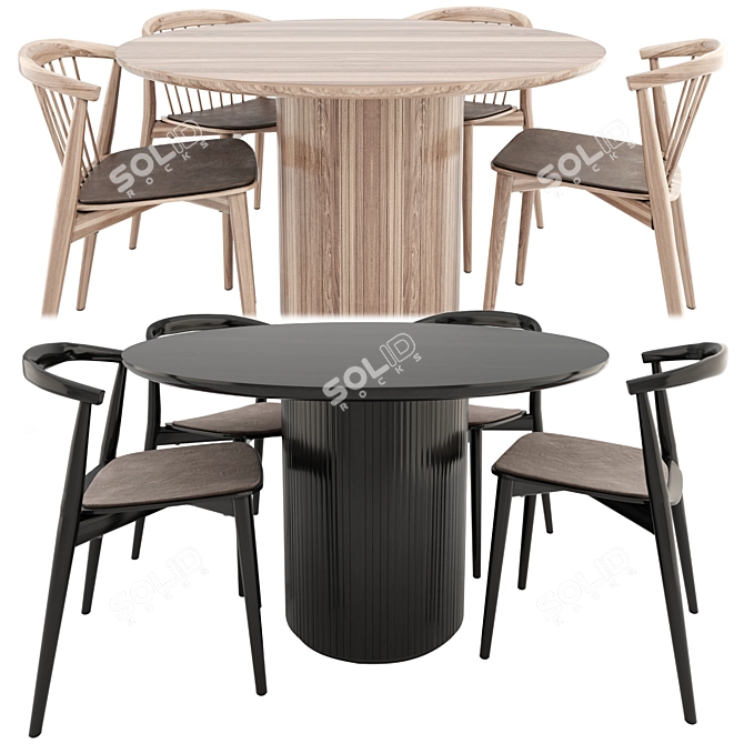 Contemporary Wood Chairs & Table 3D model image 4