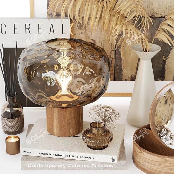 Modern Decor Set: Cereal Magazine, Vases, Metal Candle, Home Perfume 3D model image 3