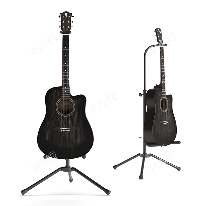 Rockdale Black Acoustic Guitar 3D model image 2