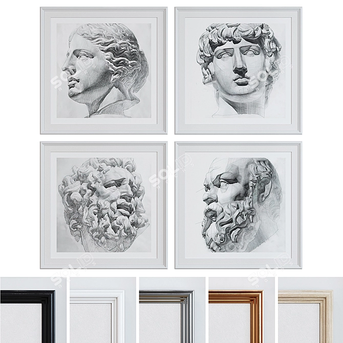 Classic Venus Head Picture Frame Set 3D model image 1