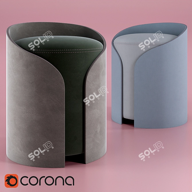 Soft Cotton Velvet Pouf with Bold Stitching 3D model image 1