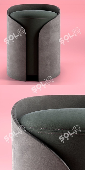 Soft Cotton Velvet Pouf with Bold Stitching 3D model image 2