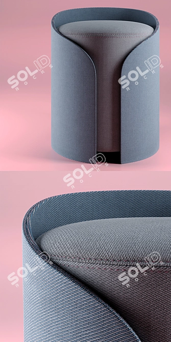 Soft Cotton Velvet Pouf with Bold Stitching 3D model image 3