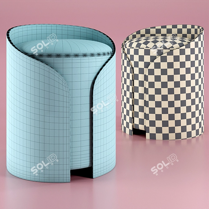 Soft Cotton Velvet Pouf with Bold Stitching 3D model image 4