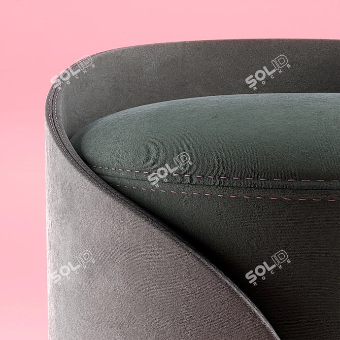 Soft Cotton Velvet Pouf with Bold Stitching 3D model image 9
