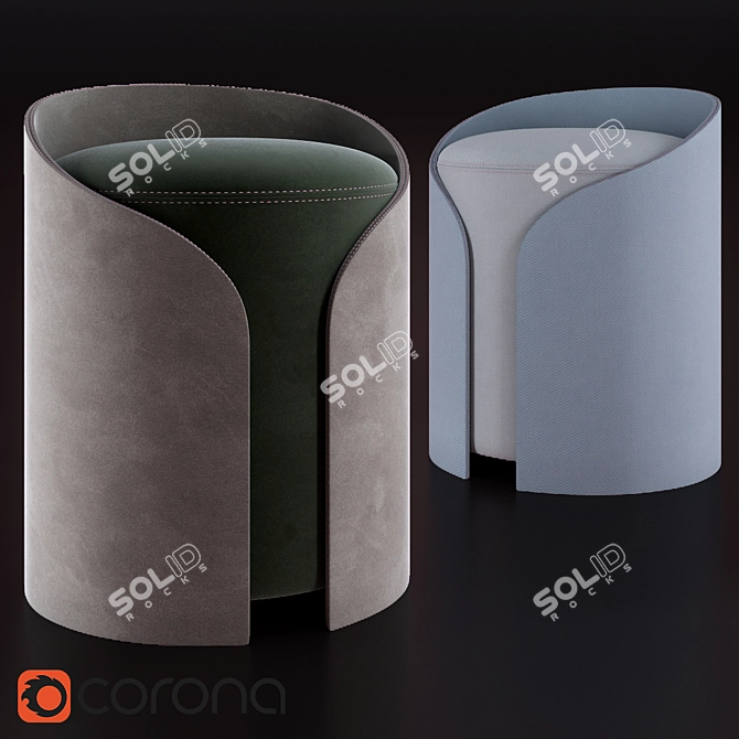 Soft Cotton Velvet Pouf with Bold Stitching 3D model image 12