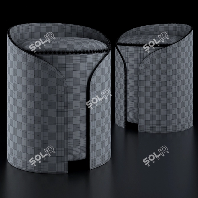 Soft Cotton Velvet Pouf with Bold Stitching 3D model image 17