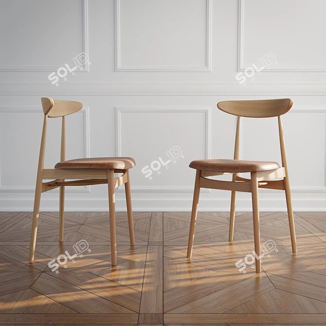 Scandinavian-Style Oak Dining Chair 3D model image 3