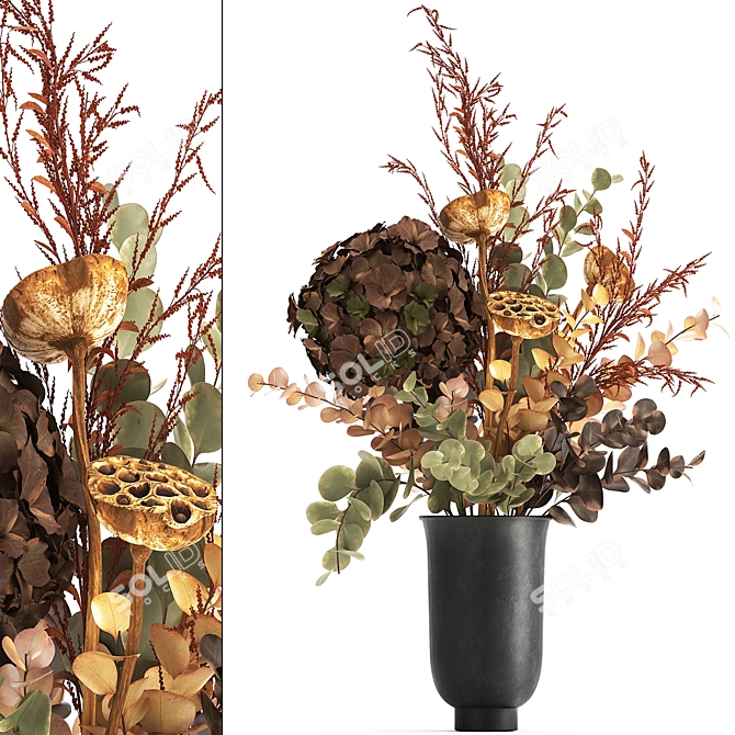 Autumn Bouquet with Dried Flowers & Decorative Vase 3D model image 1