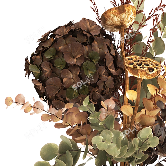 Autumn Bouquet with Dried Flowers & Decorative Vase 3D model image 3