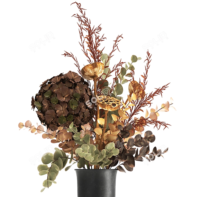 Autumn Bouquet with Dried Flowers & Decorative Vase 3D model image 4