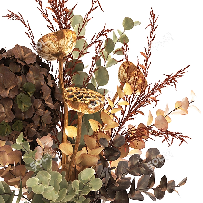 Autumn Bouquet with Dried Flowers & Decorative Vase 3D model image 5