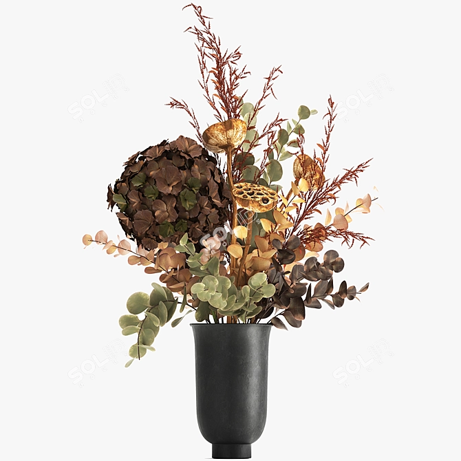 Autumn Bouquet with Dried Flowers & Decorative Vase 3D model image 6