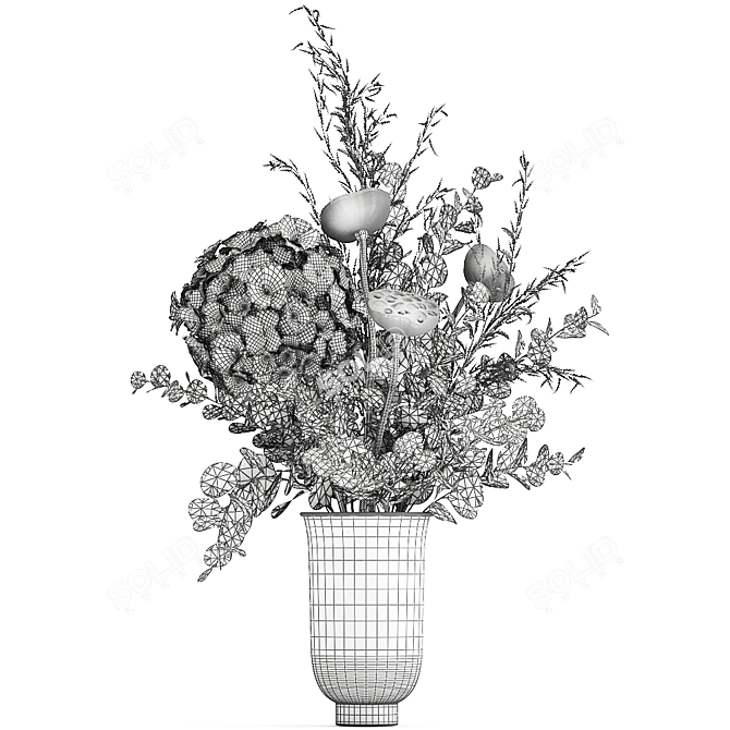 Autumn Bouquet with Dried Flowers & Decorative Vase 3D model image 7