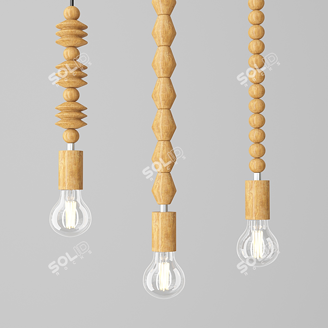 Sleek Wooden Hanging Lights 3D model image 1